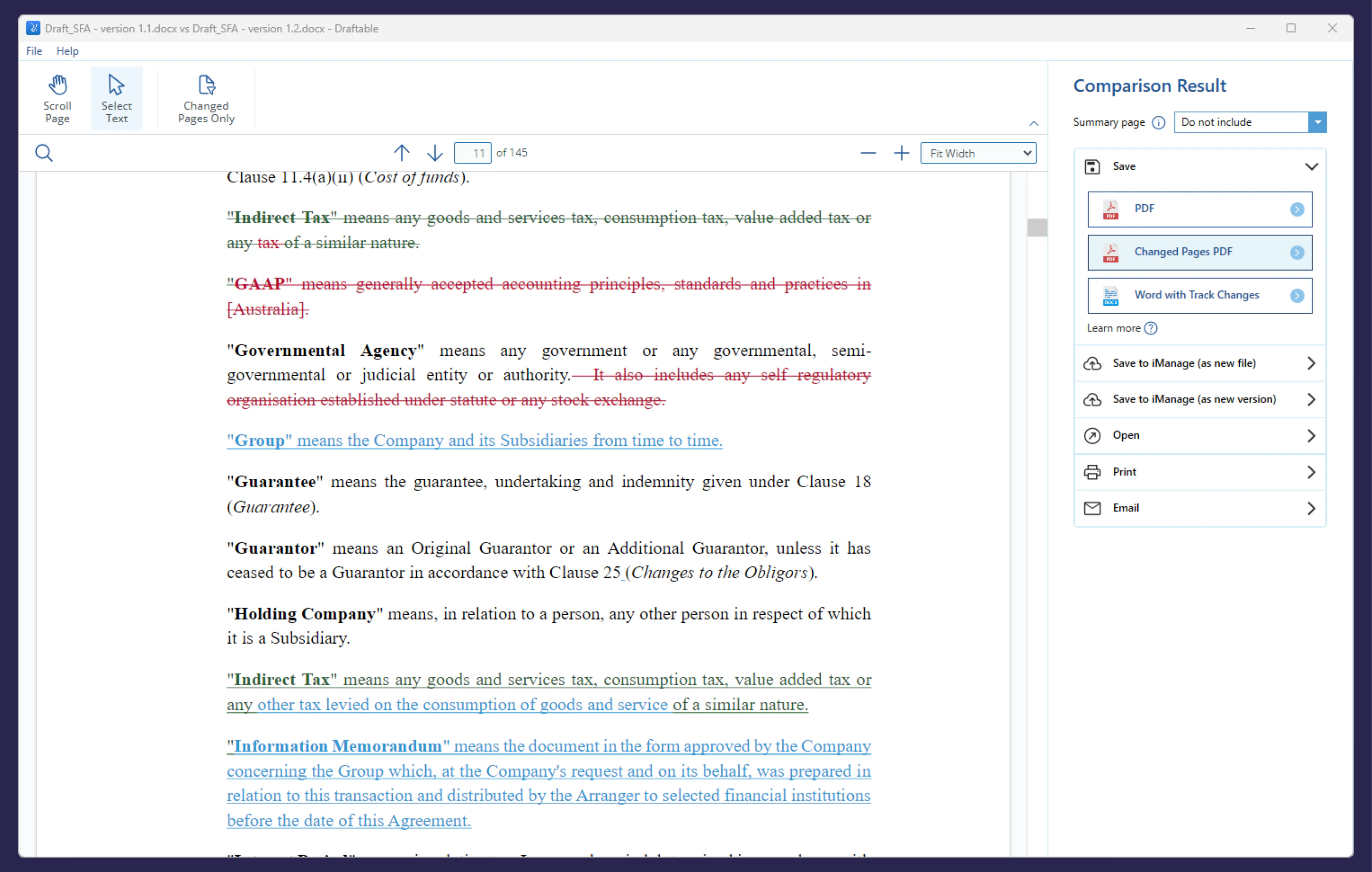 screenshot of Draftable Legal